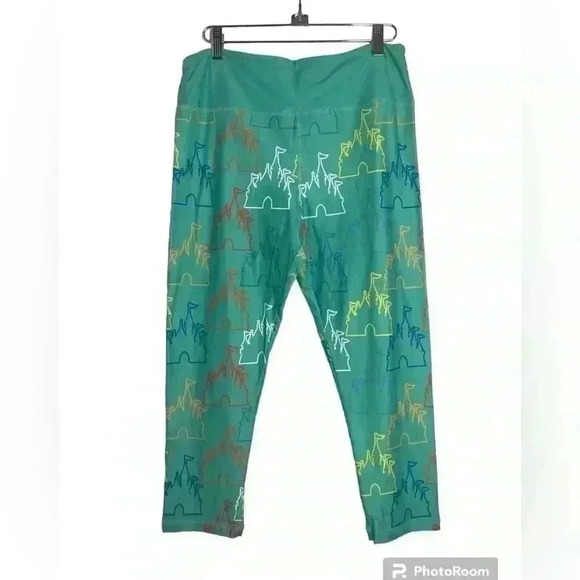 Disney Parks Teal Super Soft Castle Print Capri Leggings Medium - Picture 2 of 3